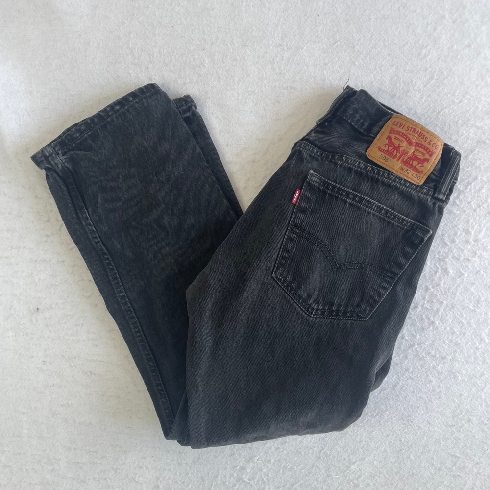 Levi's 505 Regular Fit Jeans Mens 32x30 Black Denim Straight Leg Cotton